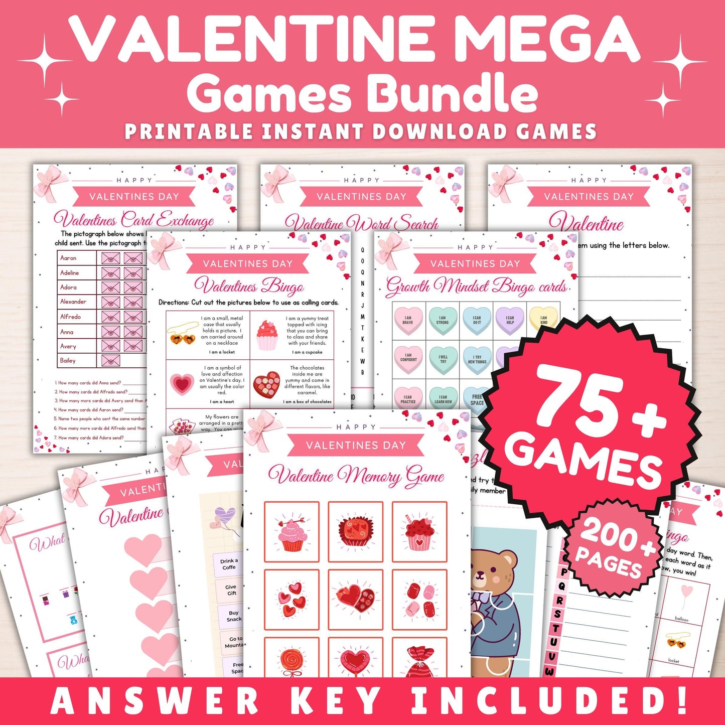 Valentine’s Day & Galentine’s Printable Games Bundle | Fun Games for Kids And Adults | Party Activities, Emoji Quizzes, Trivia And More