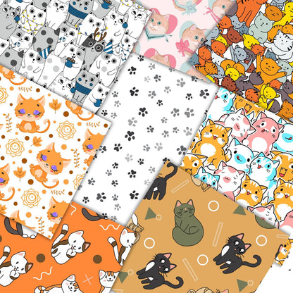 Cute Cat Digital Paper Bundle 12x12, 170+ Seamless Kawaii Cat & Paw Print Patterns, Scrapbook Paper, Printable Backgrounds, Instant Download