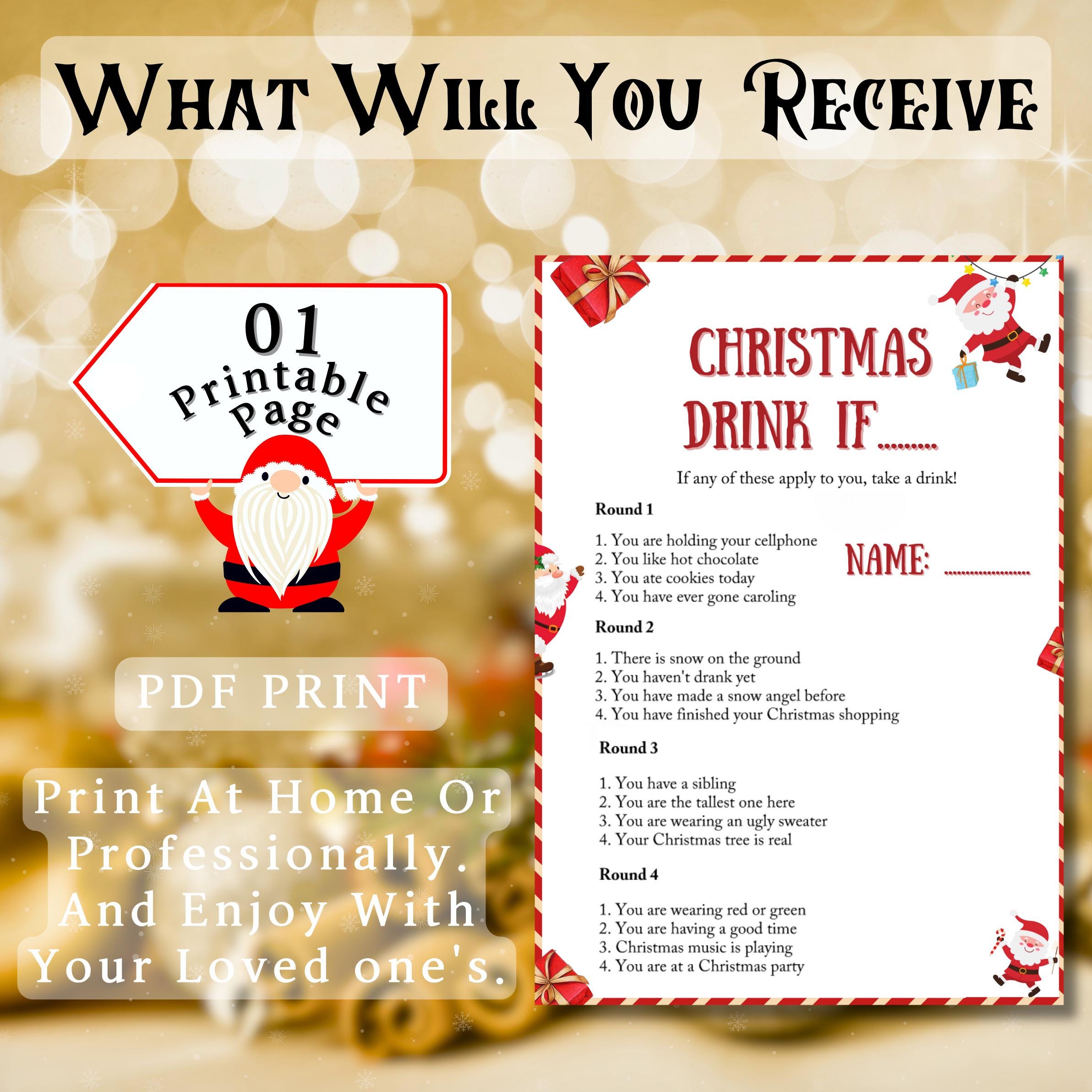 Christmas Drink if Game, Christmas Printable Game For Family And Office Activity, Games For Adults Party, Xmas Fun, Festive Holiday Fun Pdf