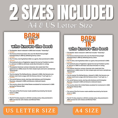60th Birthday Party Game Bundle | Born in 1965 Games | 40+ Fun Printable Games & Trivia | Adult Party Activities | 60th Celebration Fun