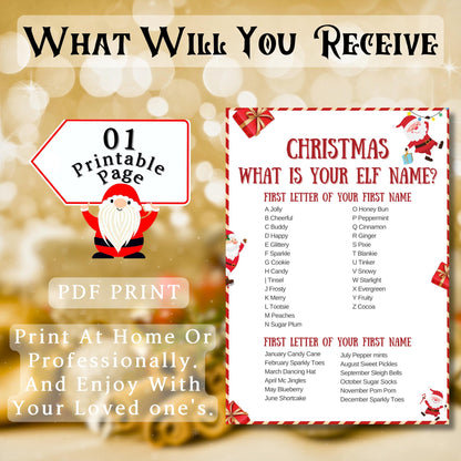 What's Your Elf Name, Christmas Dinner Game, Printable Game For Christmas Party, Christmas Class Activity, Game For Kids & Adults, Xmas Pdf