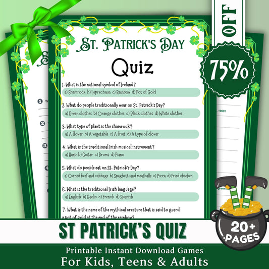 St. Patrick's Day Trivia Quiz | Fun Engaging Irish-Themed Game for Kids & Adults | Printable St. Paddy's Day Party Activity, Printable PDF