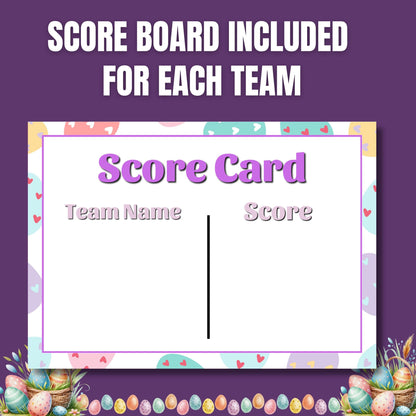 Easter Family Feud Game | 100+ Printable Cards | Fun Easter Trivia for Kids | Adults | A4 & US Letter | Scoreboard and Strike Cards Included