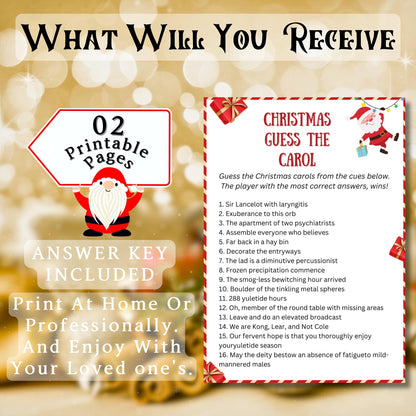Christmas Guess The Carol Trivia, Christmas Party Printable Game, Kids & Adults Christmas Game, Christmas Family And Office Activity Fun