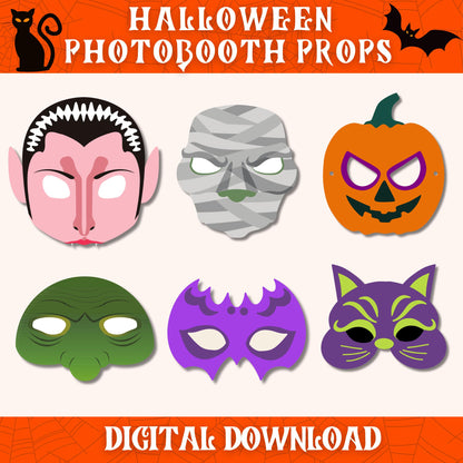 Halloween Photo Booth Props Pack | 90+ Printable Costume Masks & Party Decor | Funny Spooky Cutouts for Kids and Adults | Digital Download