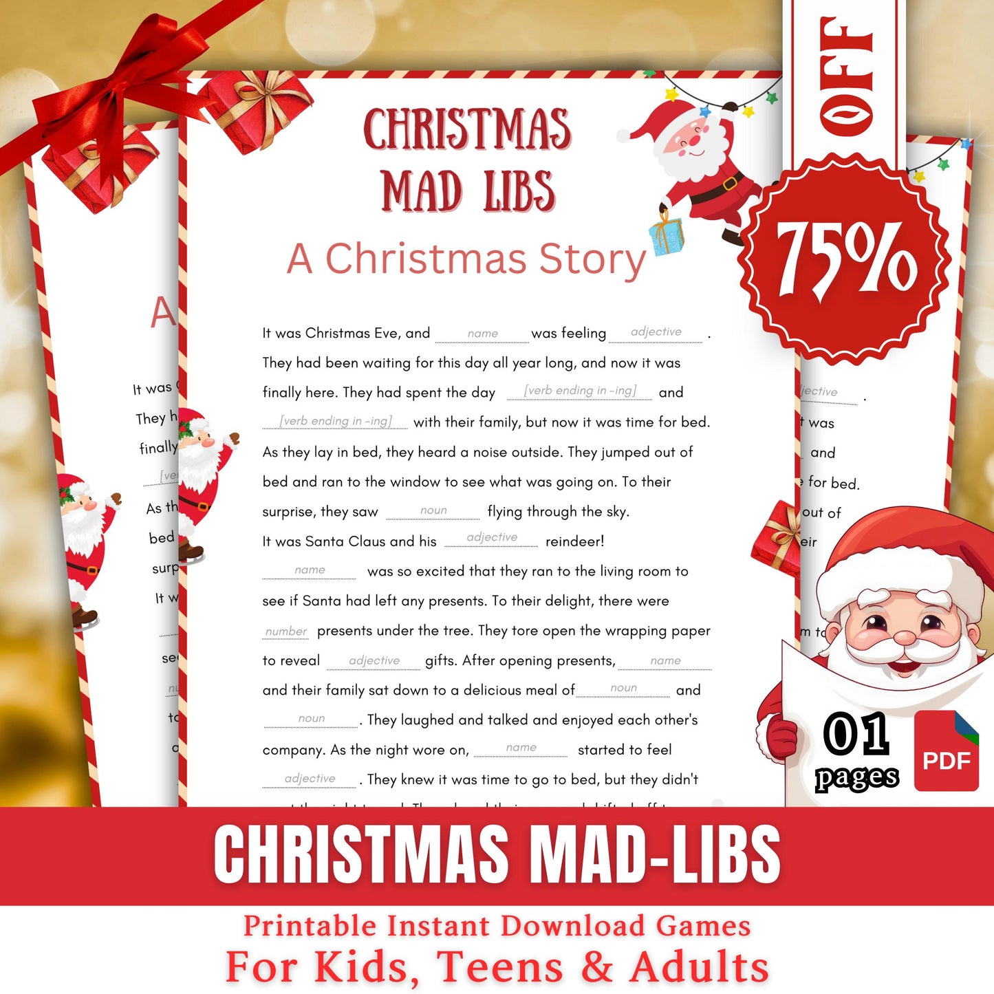 Christmas Mad Libs, Christmas Story Fill-In-The-Blanks Game, Fun Festive Activity For Kids, Teens & Adults, Printable Christmas Game PDF