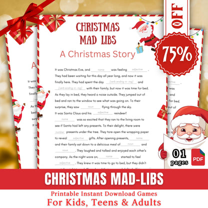 Christmas Mad Libs, Christmas Story Fill-In-The-Blanks Game, Fun Festive Activity For Kids, Teens & Adults, Printable Christmas Game PDF