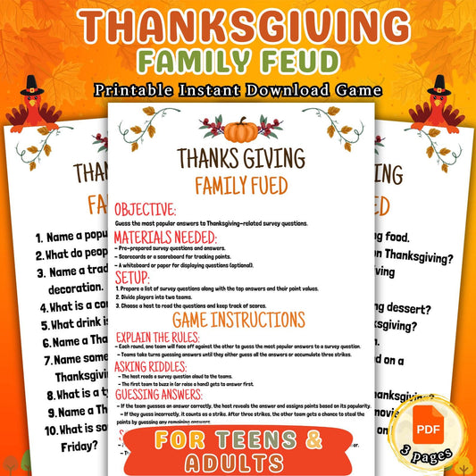 Thanksgiving Friendly Family Feud, Thanksgiving Party Game, Trivia Games, Family Game Night, Friendsgiving Game Pdf, Instant Download