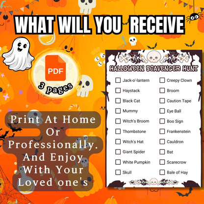 Halloween Scavenger Hunt Game | Fun Printable Activity for Kids & Adults | Perfect for Halloween Parties, Family Gathering, Classroom Events