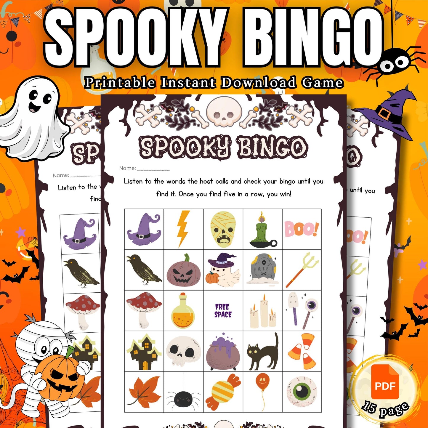 Halloween  Bingo Game | Festive Spooky Bingo for Kids, Teens & Adults | Printable Halloween Fun for Parties, Family | Classroom Activities