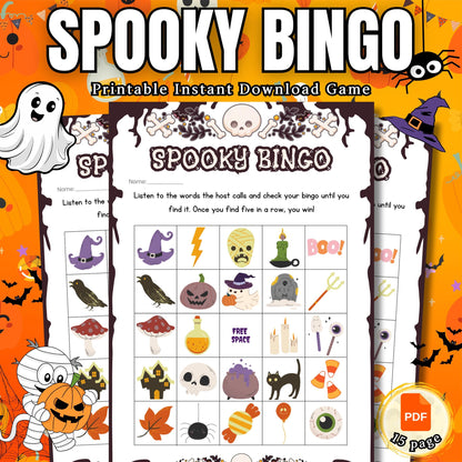 Halloween  Bingo Game | Festive Spooky Bingo for Kids, Teens & Adults | Printable Halloween Fun for Parties, Family | Classroom Activities