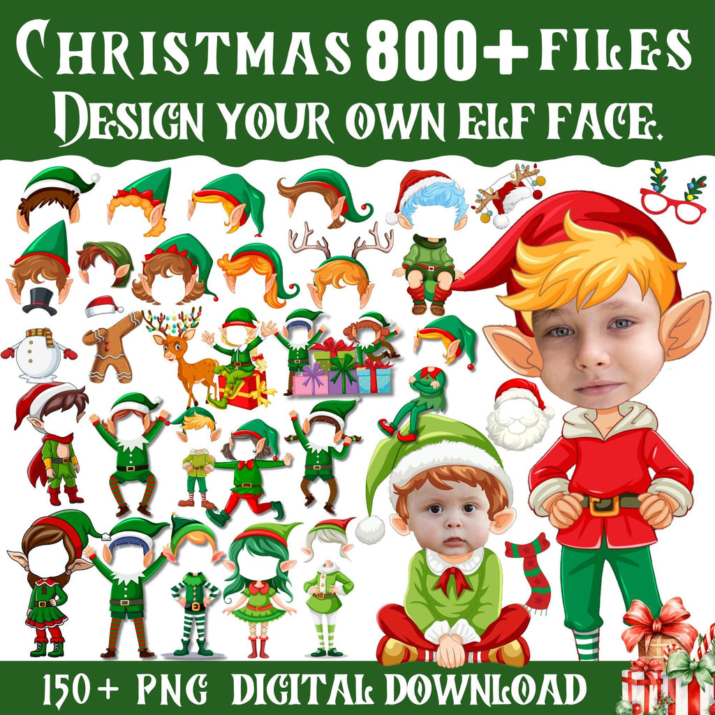 150+ Christmas Add Your Own Photo PNG Bundle, DIY Elf Yourself, Xmas Characters, Blank Faces, Perfect for Kids Craft & Bulletin Board Decor