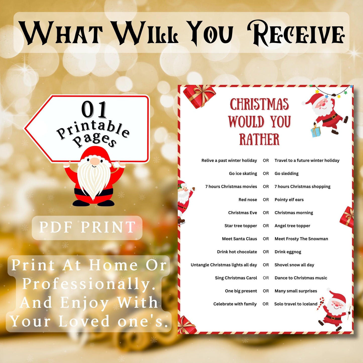 Christmas Would You Rather Game, Christmas Printable Questions Game For Kids & Adults, Christmas Family And Office Activity, Holiday Party