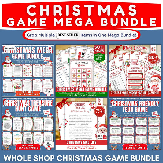 Christmas Mega Game Bundle | Printable Christmas Games For Kids and Adults | Party Games and Activities | Family and Classroom Games