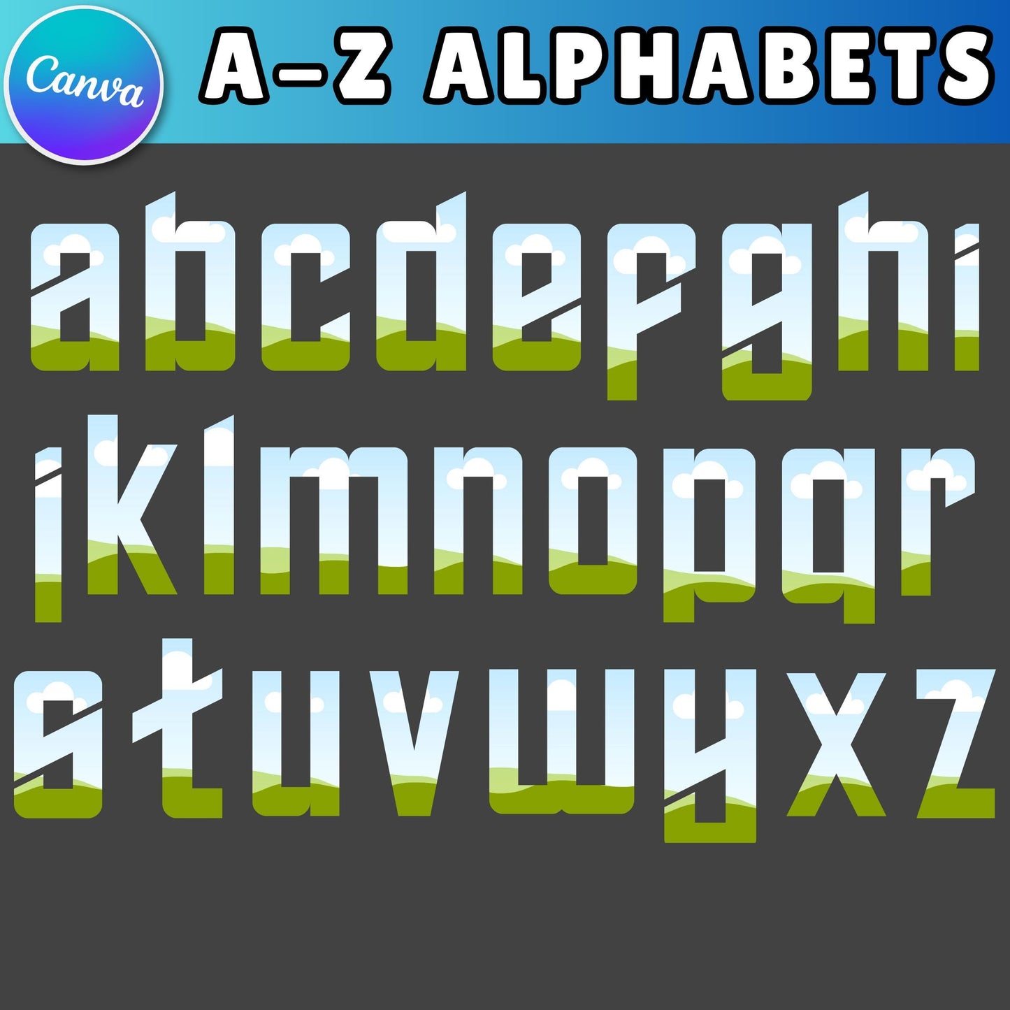 Editable Canva Doodle Alphabet & Numbers | Uppercase Frame Letters Template | Custom Fill Pattern | Canva Clipart Design Bundle