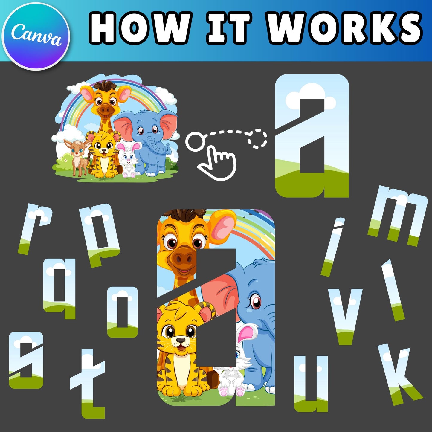 Editable Canva Alphabet Template | Lowercase & Uppercase Doodle letters | Sublimation Font Png | Digital Download
