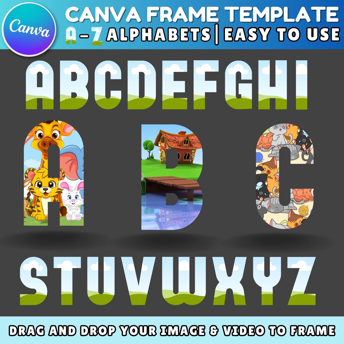 Editable Doodle Letters Canva Template | Fill-in Alphabet Frames | Drag & Drop Doodle Letter Set | DIY Canva Alphabet Clipart