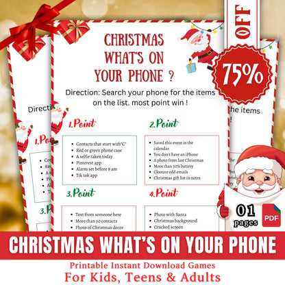 Christmas What's On Your Phone, Christmas Printable Festive Party Game For Kids & Adults, Family And Office Christmas Game, Xmas  PDF