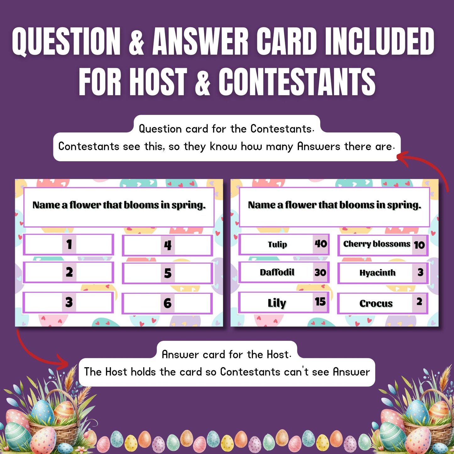 Easter Family Feud Game | 100+ Printable Cards | Fun Easter Trivia for Kids | Adults | A4 & US Letter | Scoreboard and Strike Cards Included