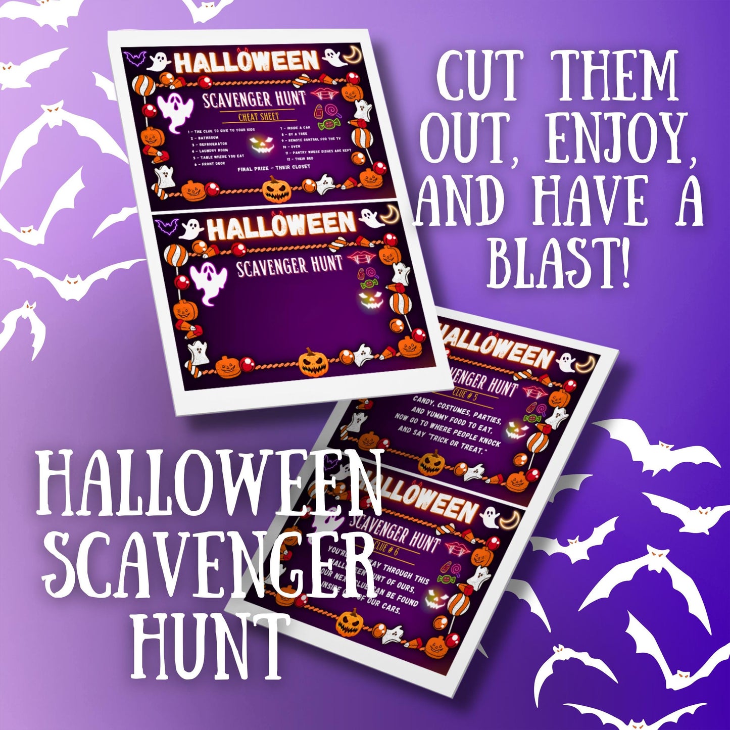 Halloween Scavenger Hunt | Fun Indoor & Outdoor Treasure Hunt for Kids | Printable Halloween Clues for Parties, Family Activities, Adventure