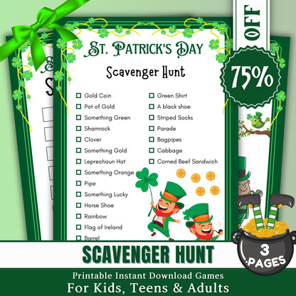 St. Patrick's Day Scavenger Hunt | Fun Printable Game for Kids & Adults | St. Paddy's Day Party Activity | Lucky Treasure Hunt Game