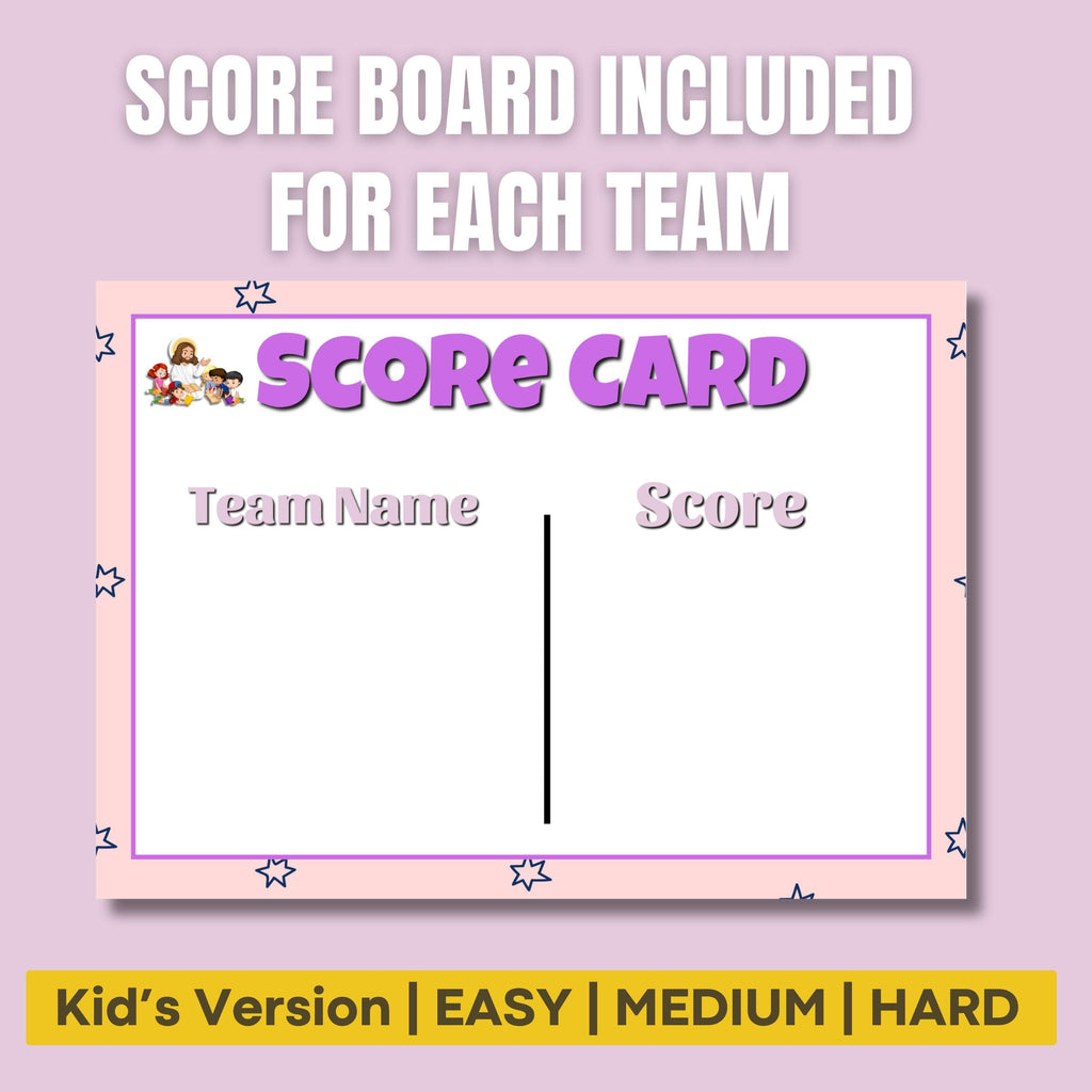 Bible Family Feud Game for Kids – 300+ Printable Cards | Christian Trivia Party Game | Sunday School Activity | Easy to Hard Levels