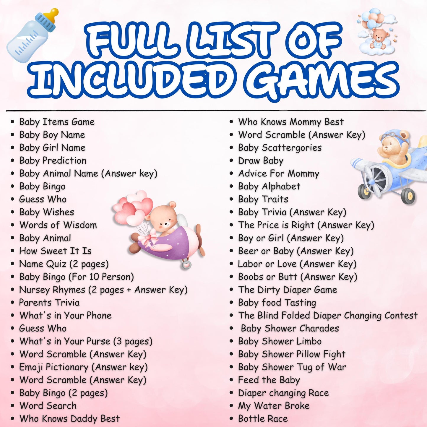 Baby Shower Games Bundle Printable | 45+ Fun Baby Shower Activities | Boy Girl Gender Neutral | Instant Download PDF + Bonus Alphabet