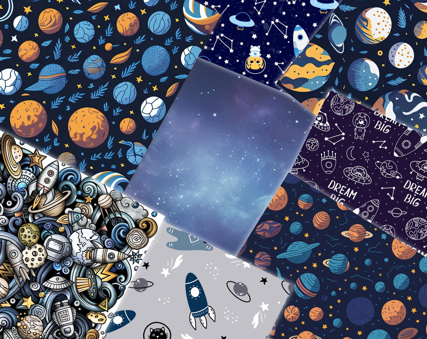 Galaxy & Space Digital Paper Bundle – 300+ Seamless 12x12 Patterns, Astronaut/Rocket/Planet Backgrounds for Scrapbooking, Invites and Crafts