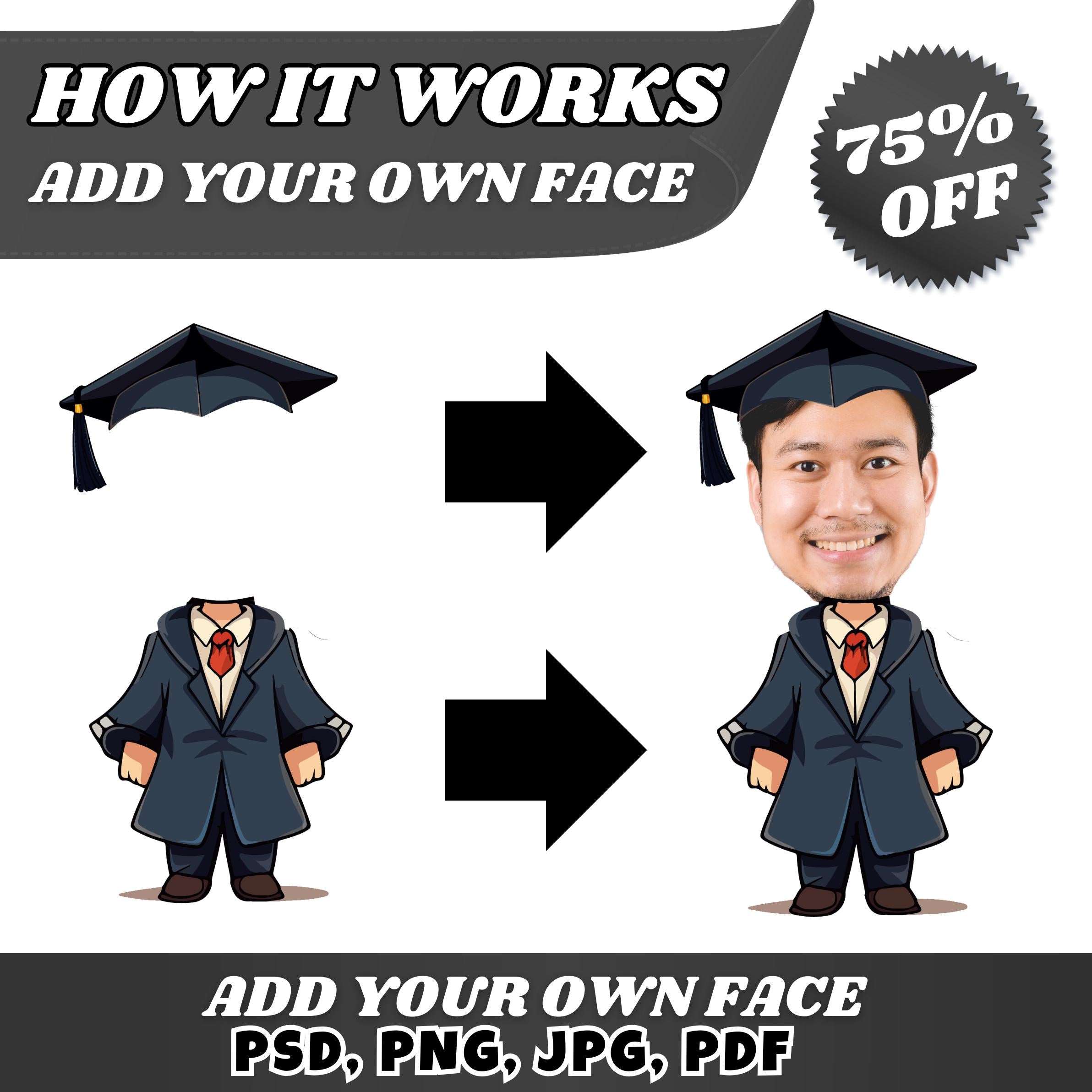 150+ Graduation Add Your Own Photo PNG Bundle, DIY Graduate Yourself, Cap & Gown Characters, Perfect for Kids Craft | Bulletin Board Decor