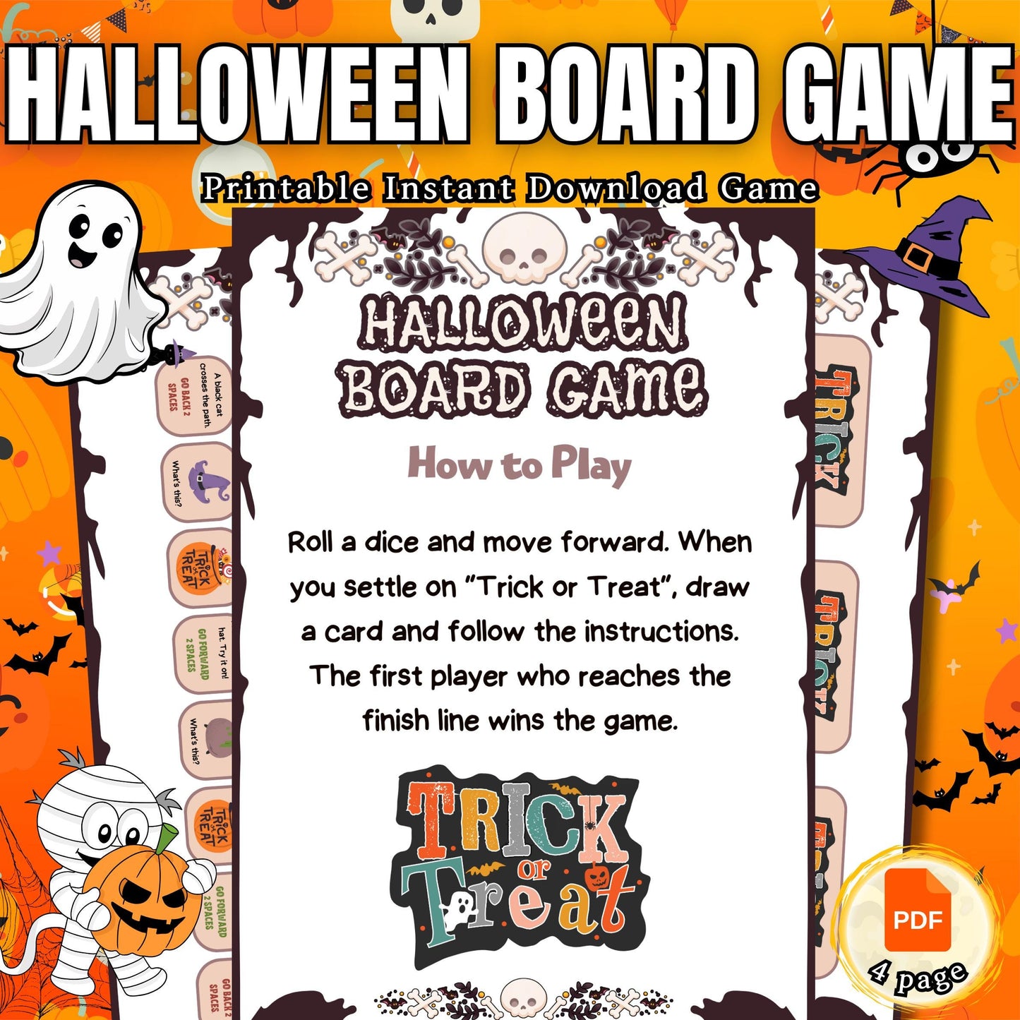 Halloween Board Game | Printable Spooky Fun | Dice-Based Halloween Night Game for Family & Friends | Engaging Board Dice Game | Fun Games