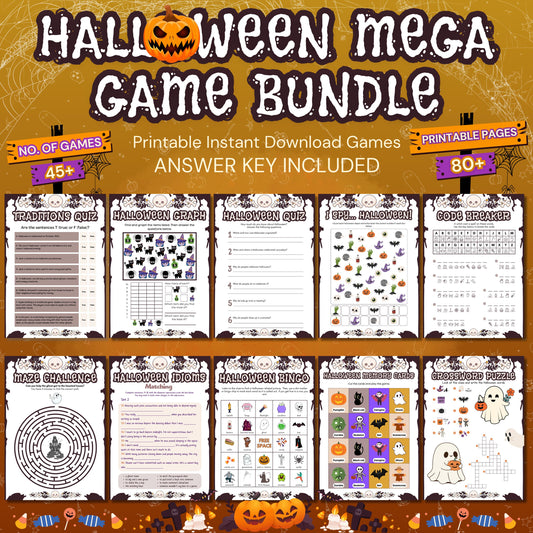 80+ Halloween Printable Games Bundle | Fun Party Games for Kids, Teens & Adults | Halloween Activities, Classroom Games, Bingo, Puzzles