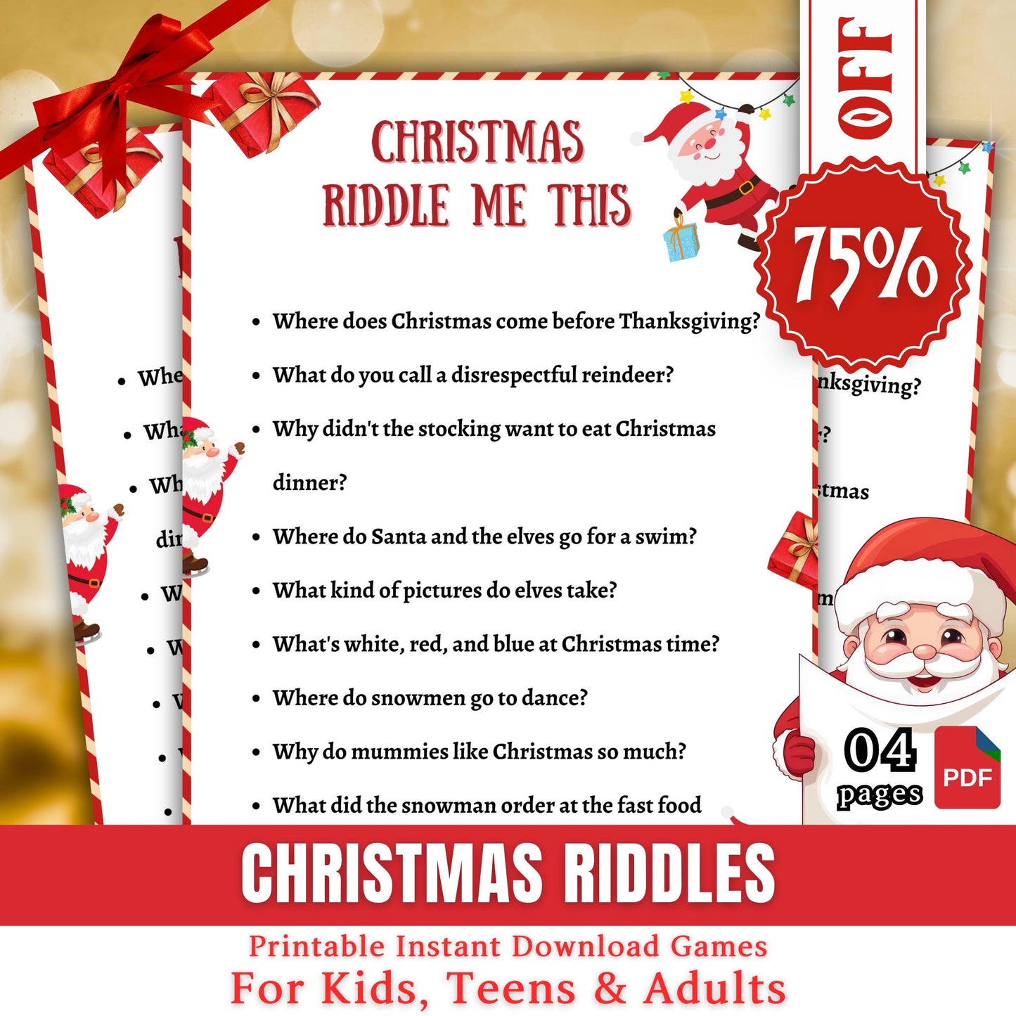 Christmas Riddles Game, Christmas Riddle Fest, Christmas Riddle Game For Kids & Adults, Family Christmas Activity, Christmas Party Game