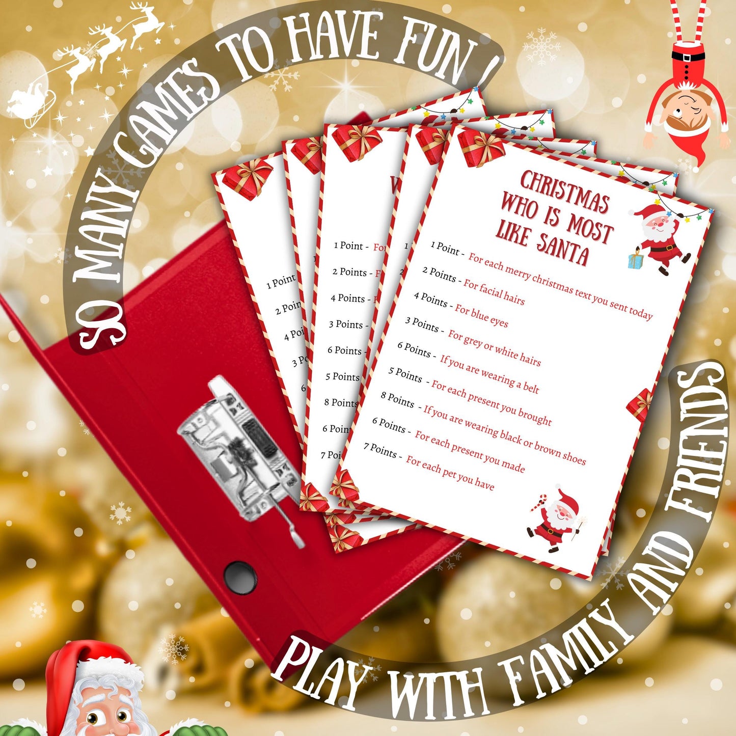 Who Is most Like Santa Game, Christmas Festive Printable Santa Game For Kids & Adults, Christmas Party Game, Family And Office Party Fun