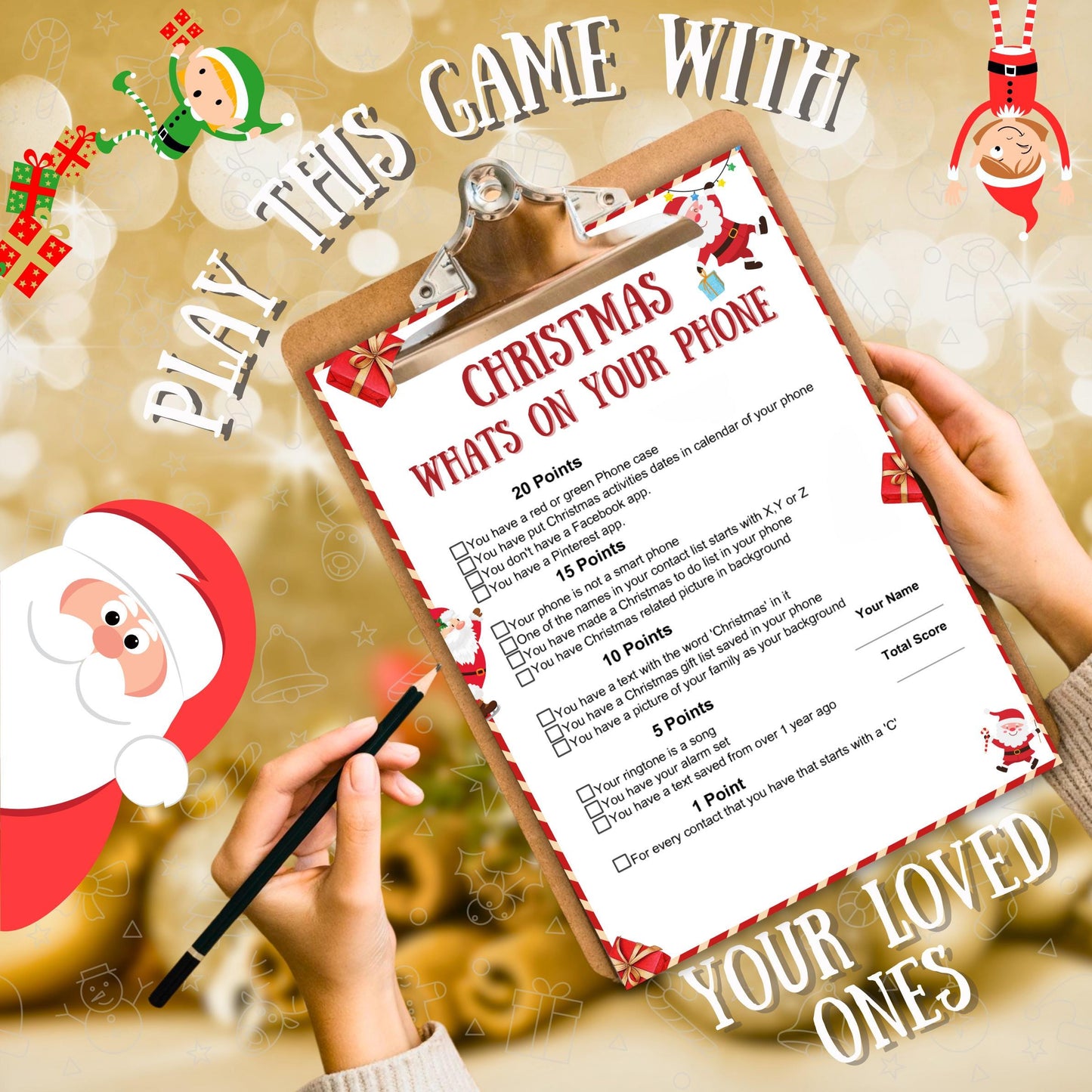 Christmas What's On Your Phone Game, Christmas Printable Games, Xmas Office Party, Christmas Family Group Activity, Game For Adults, Pdf