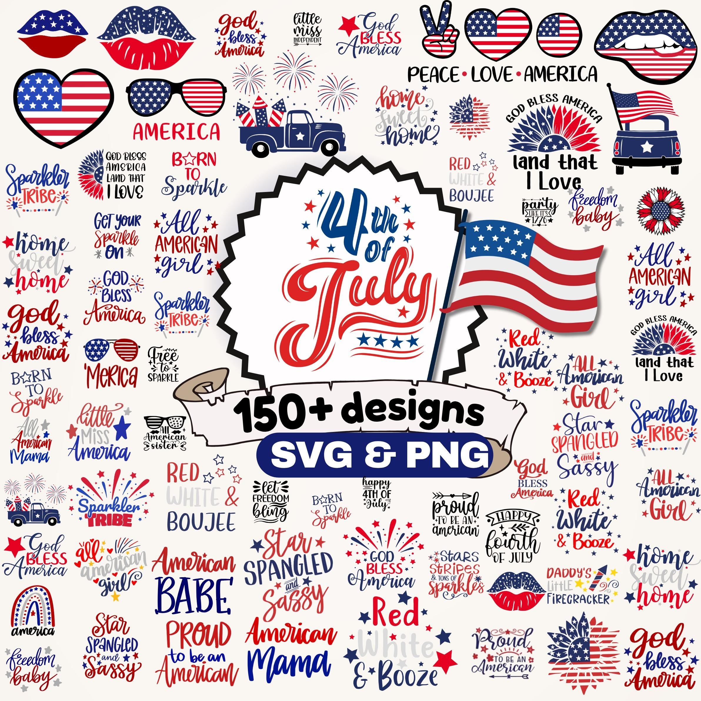 4th of July PNG SVG Bundle | 150+ Patriotic Designs for Sublimation & Cricut | Independence Day, USA, American Flag Clipart | Digital