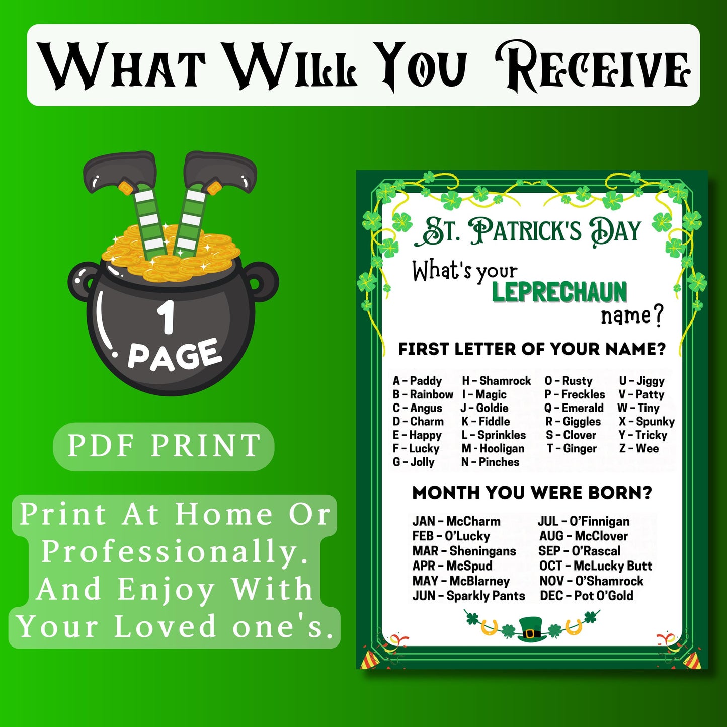 What's Your Leprechaun name St Patricks Day Games, Leprechaun name tag game, Leprechaun name board sign, Lucky Shamrock Game | Printable PDF