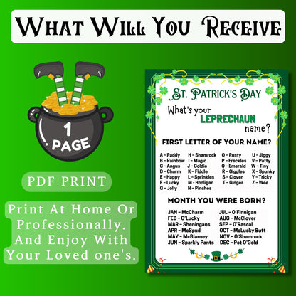 What's Your Leprechaun name St Patricks Day Games, Leprechaun name tag game, Leprechaun name board sign, Lucky Shamrock Game | Printable PDF