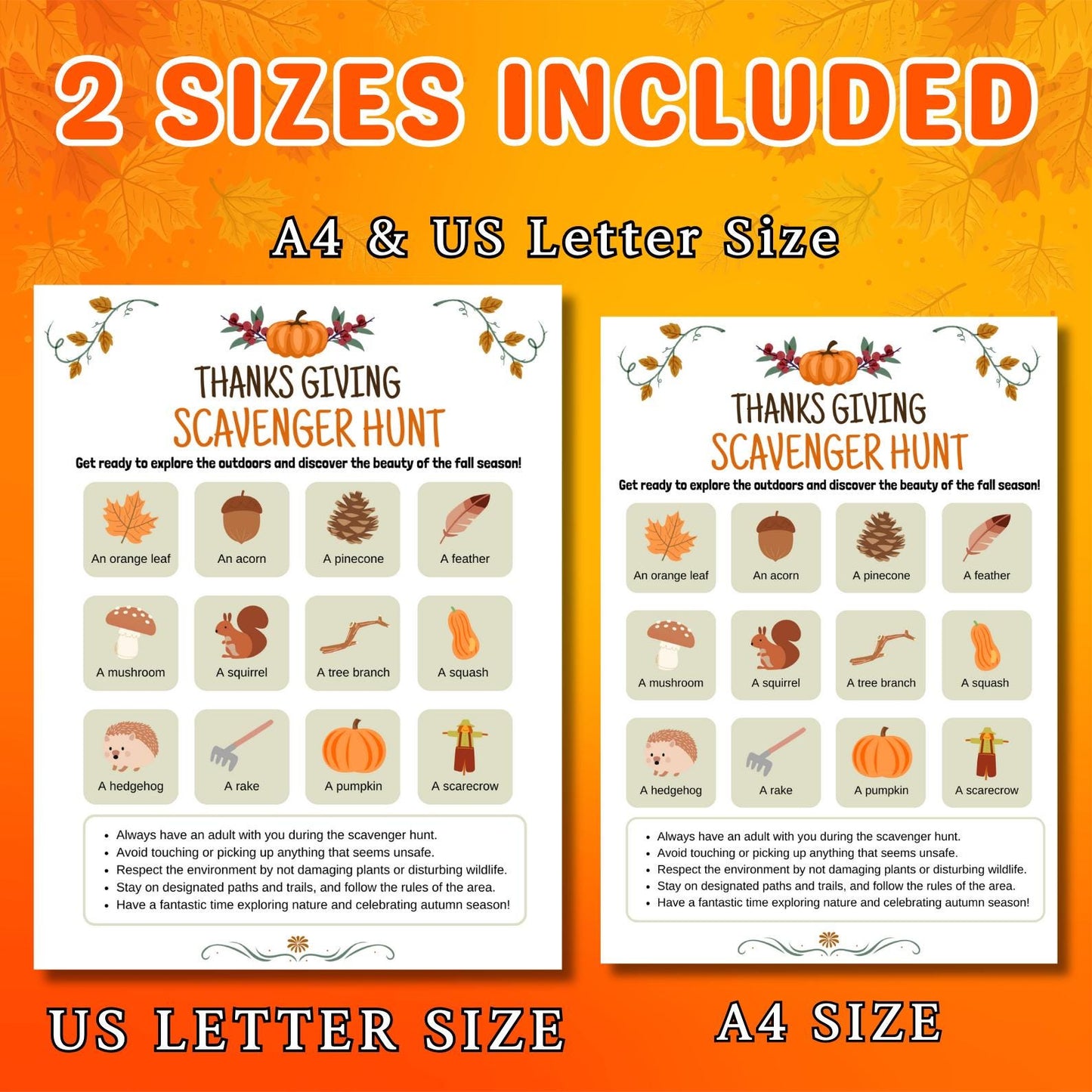 Thanksgiving Scavenger Hunt, Indoor & Outdoor Treasure Hunt, Scavenger Hunt For Kids Adults and Teens, Party Game Pdf, Instant Download