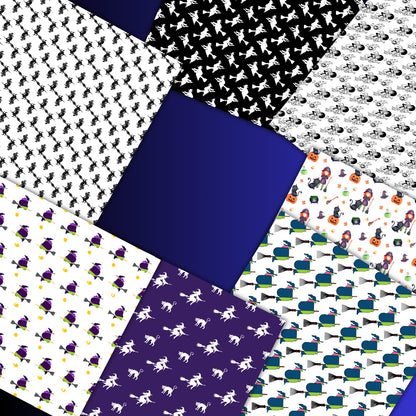 Halloween Witch Digital Paper Bundle – 150+ Seamless 12x12 Patterns, Bats/Brooms/Cauldron/Pumpkin Backgrounds for Scrapbooking & Sublimation