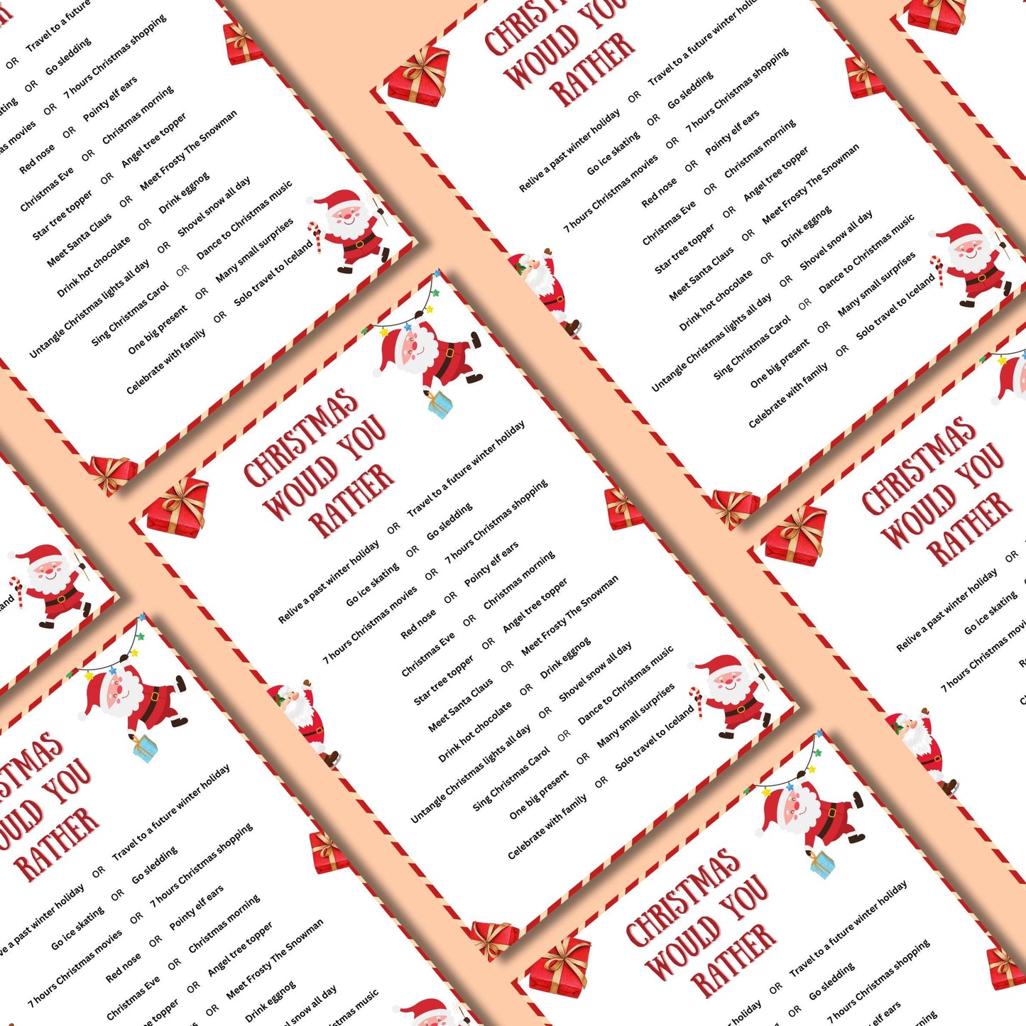 Christmas Would You Rather Game, Christmas Printable Questions Game For Kids & Adults, Christmas Family And Office Activity, Holiday Party