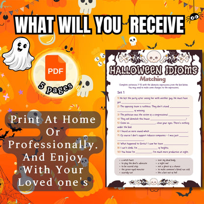 Halloween Idioms Game | Fun Matching | Gap Fill Activities | Printable Halloween Game for Kids & Classroom | Spooky Idiom Challenges