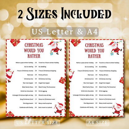 Christmas Would You Rather Game, Christmas Printable Questions Game For Kids & Adults, Christmas Family And Office Activity, Holiday Party