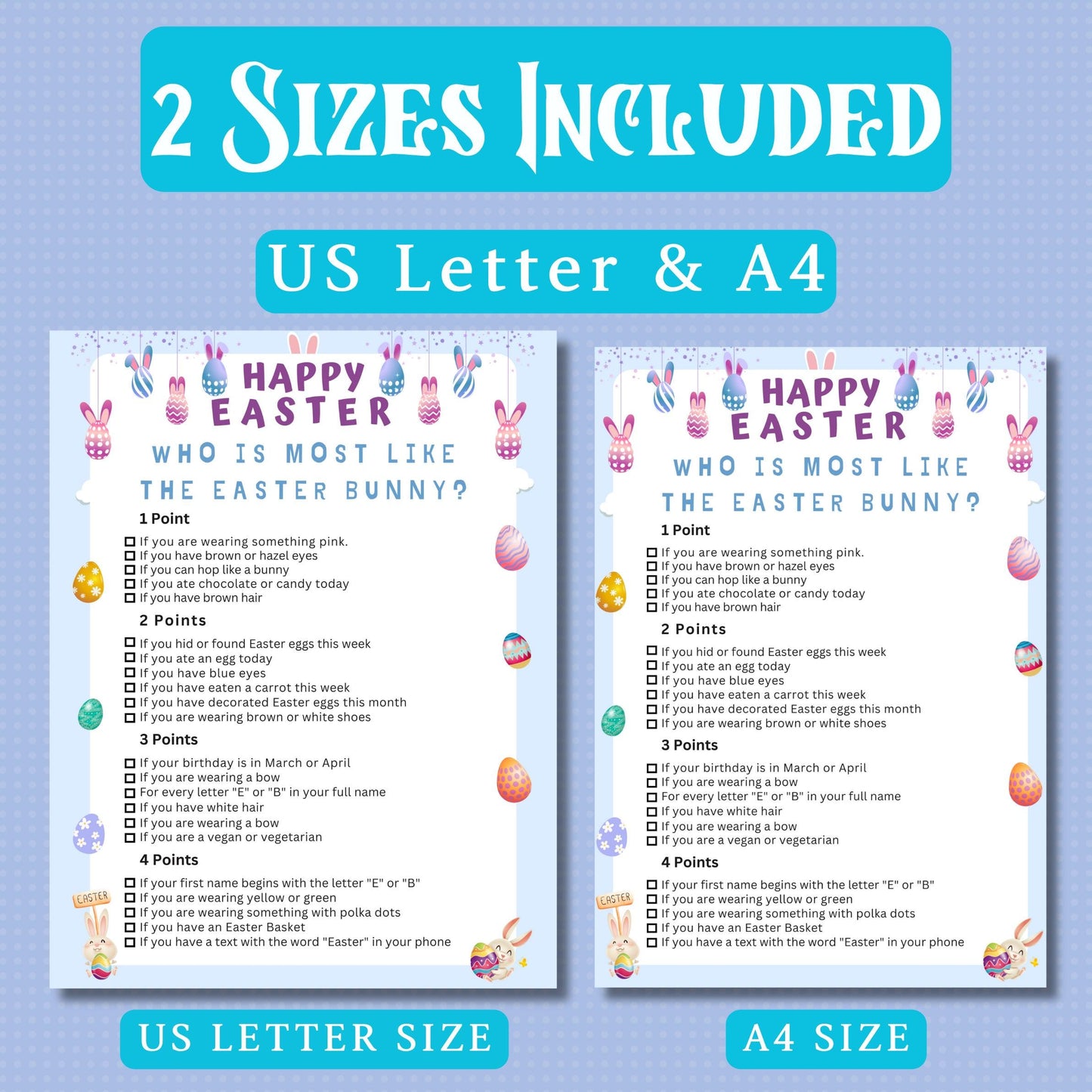 Who Is Most Like the Easter Bunny? | Fun Easter Party Game | Printable Easter Activity for Kids & Adults | Family, Classroom, Church Game
