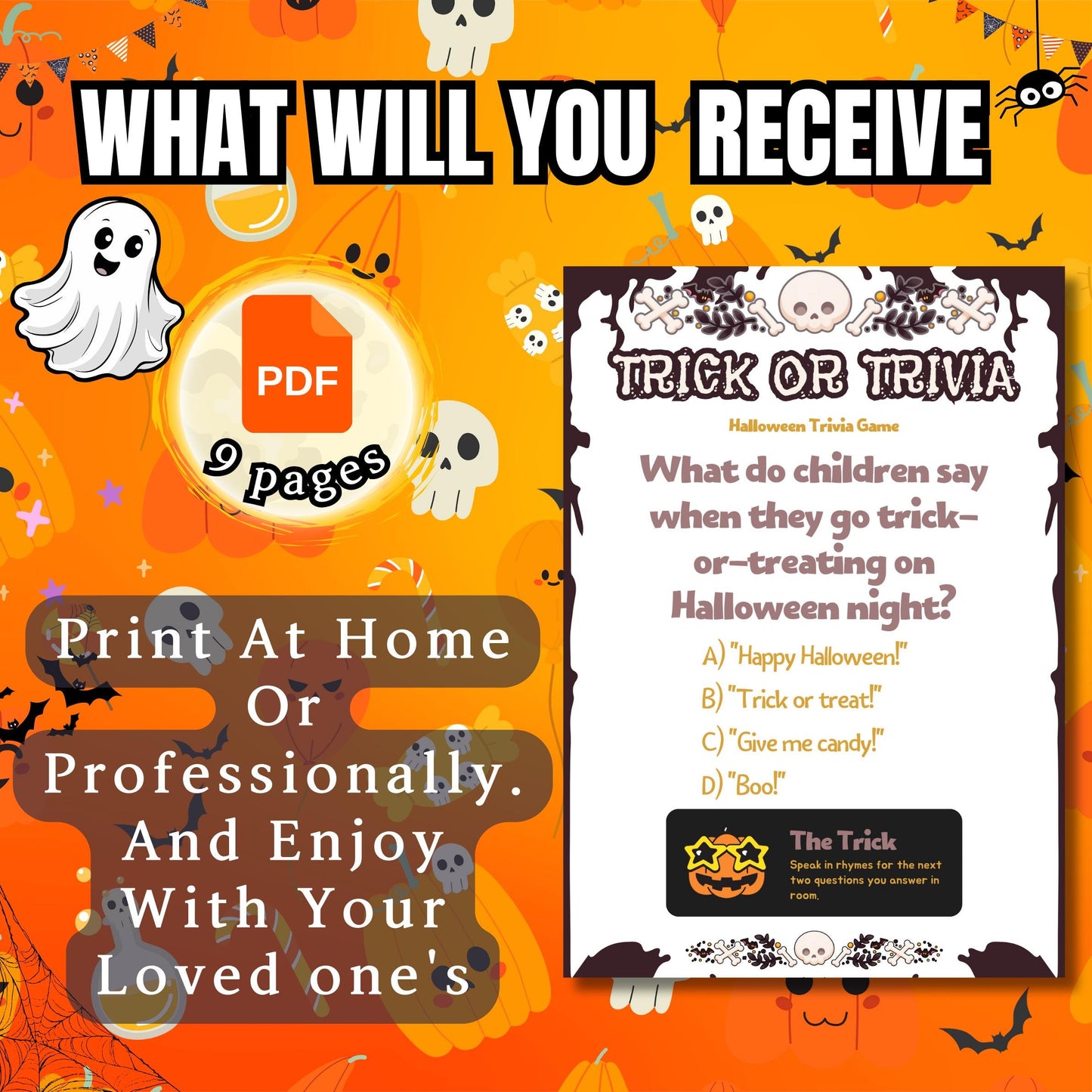 Halloween Trick or Trivia Game | Spooky Fun with Halloween-Themed Questions | Printable Party Game for Kids & Adults | Parties | Family Fun
