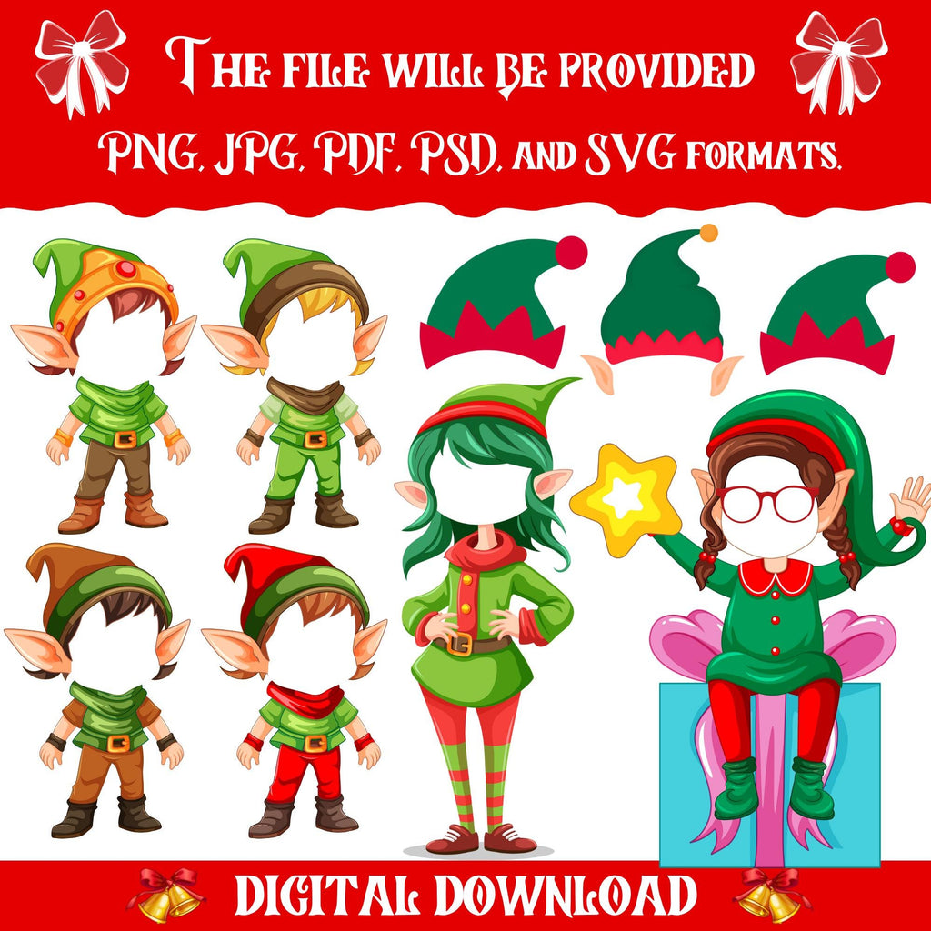 150+ DIY Add Your Own Face Elf Yourself PNG Bundle, Christmas Craft for Kids, Xmas Bulletin Board Decor , Custom Elf Faces, Holiday Fun