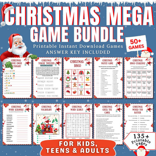 50+ Christmas Games Bundle, Christmas Family Party Games, Printable Christmas Games for Kids & Adults, Xmas Class Activities, office Party