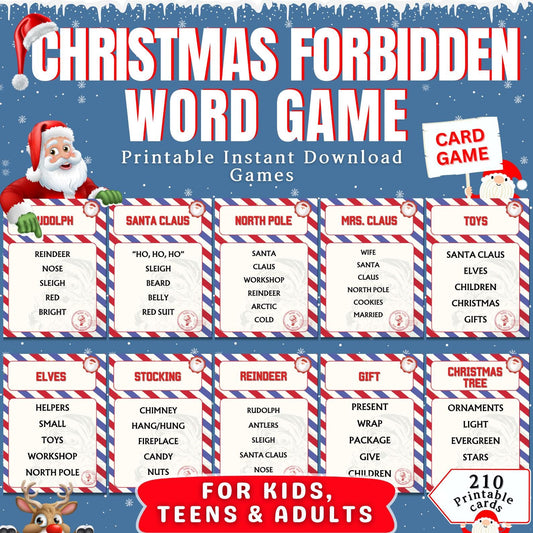 Christmas Forbidden Word Game, Taboo Words, Christmas Printable, Game For Kids & Adults, 200+ Taboo Cards, Xmas Family And Office Activity