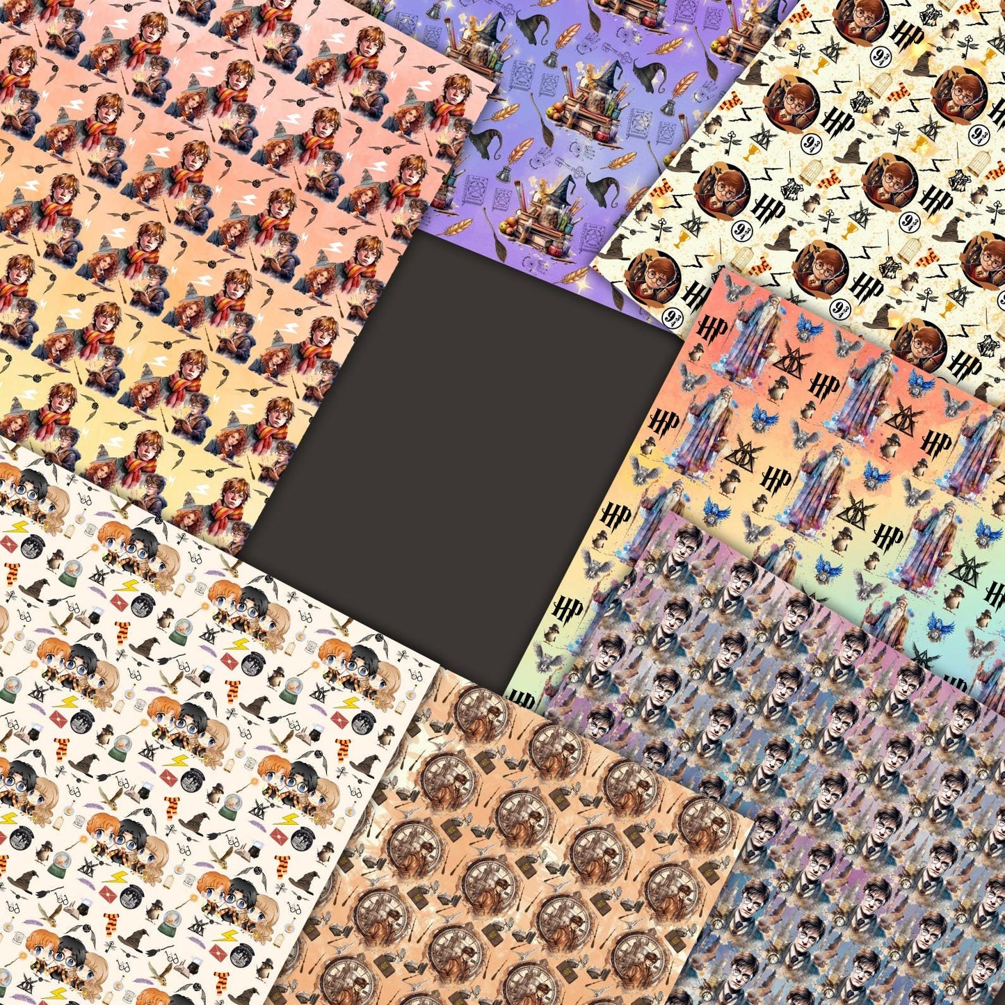 Wizard School Digital Paper Bundle – 100+ Seamless 12x12 Magic Patterns, Owls/Wands/Spells Backgrounds for Scrapbooking, Invites & Crafts