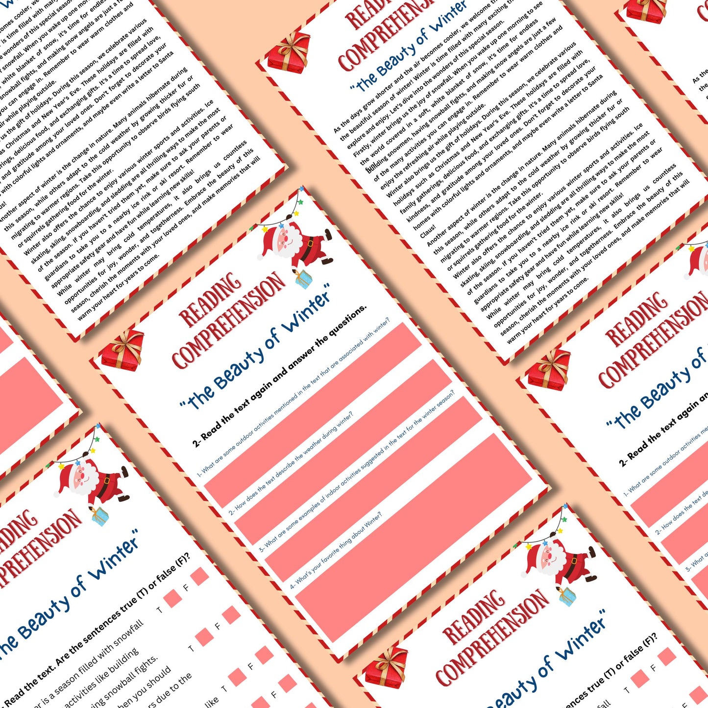 Christmas Comprehension Game, Christmas Reading Printable Game For Kids & Adults, Family Dinner Game, Office And Classroom Activity Fun