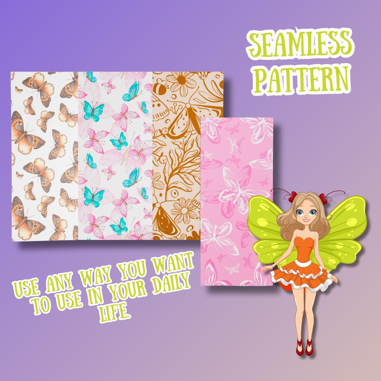 Butterfly Digital Paper Bundle 12x12 | 180+ Seamless Watercolor And Line Art Patterns, Pastel Scrapbooking & Crafting DIY  Instant Download